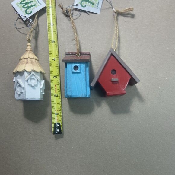 Midwest Ornaments Blue White Red  NWT Birdhouse Hanging Christmas  Lot of 3 - Picture 3 of 6